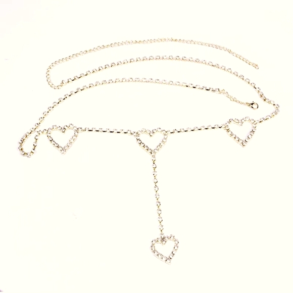 Retro Waistband-Rhinestone Crystal Heart Body Chain Belt Accessory Silver NWT - Picture 5 of 6